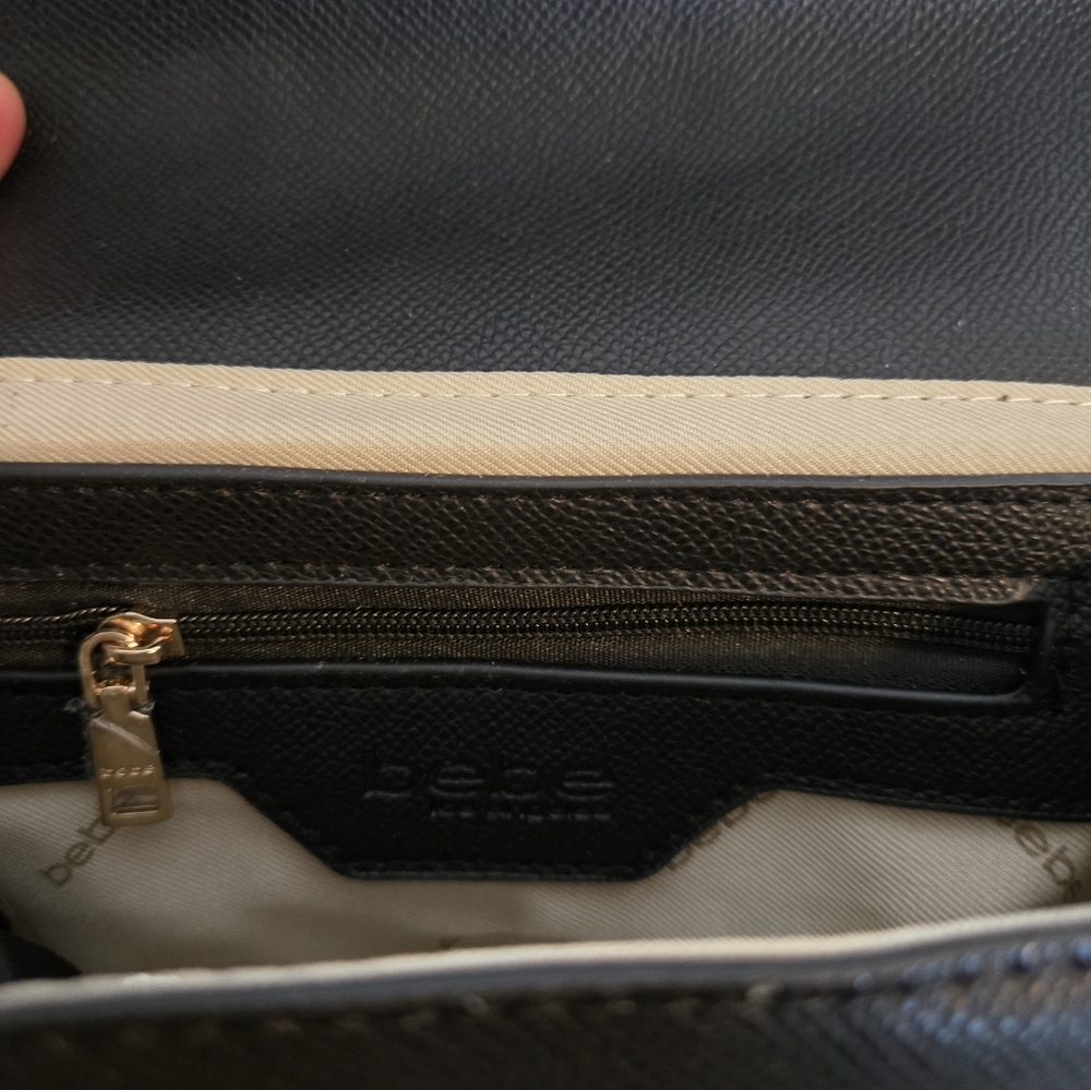 Bebe Amabella satchel in black with gold B logo New. Retail Is Is $99 - Picture 6 of 7